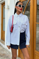 Çizgili Gofre Kumaş Metal Düğmeli Gömlek 3460