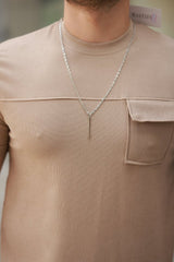 Erkek Cepli Kolyeli Kısa Kollu örme Kumaş T-shirt