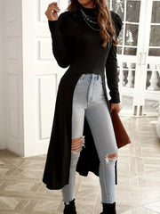 Kadın Uzun Balon Kollu Yarı Balıkçı Yaka önü Açık Kaşkorse Tunik